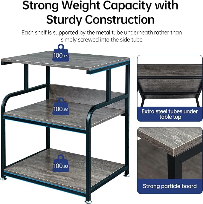 Fannova Large Printer Stand Table 23.6 x18.9 x 30 Inches with Height Adjustable Storage Shelf, 3 Tier Rolling Printer Cart with Wheels for Home Office, Gray