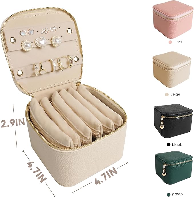 Travel Jewelry Case, Small Travel Jewelry Box with 6 Velvet Jewelry Bag Mini Pouch, Portable Travel Jewelry Organizer for Rings Earrings Necklaces, Beauty Gifts for Women Girls (Beige)