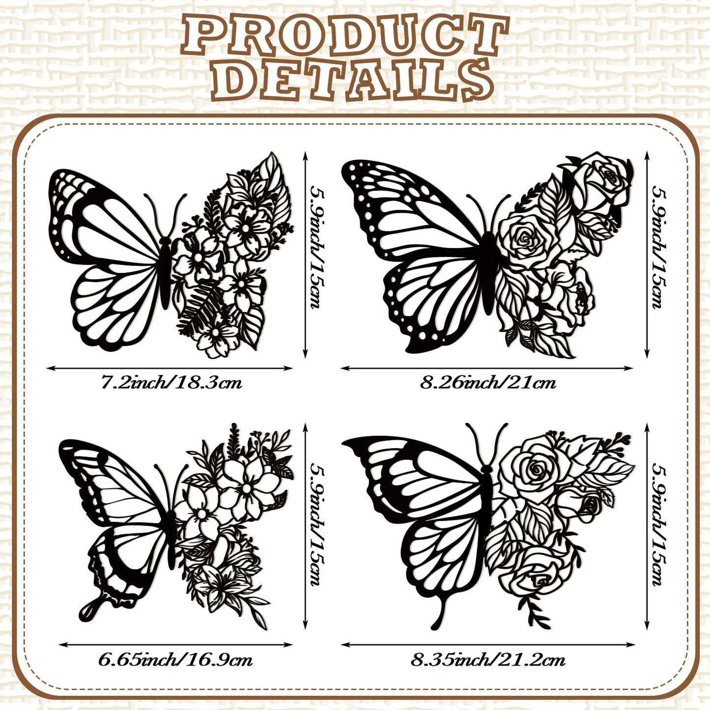 Pelopy 4 Pcs Butterfly Metal Wall Decor Boho Butterfly Decoration Wall Art Iron Hanging Wall Decor Flower Wall Art for Bedroom Living Room Home Wall Indoor Outdoor Farmhouse Black