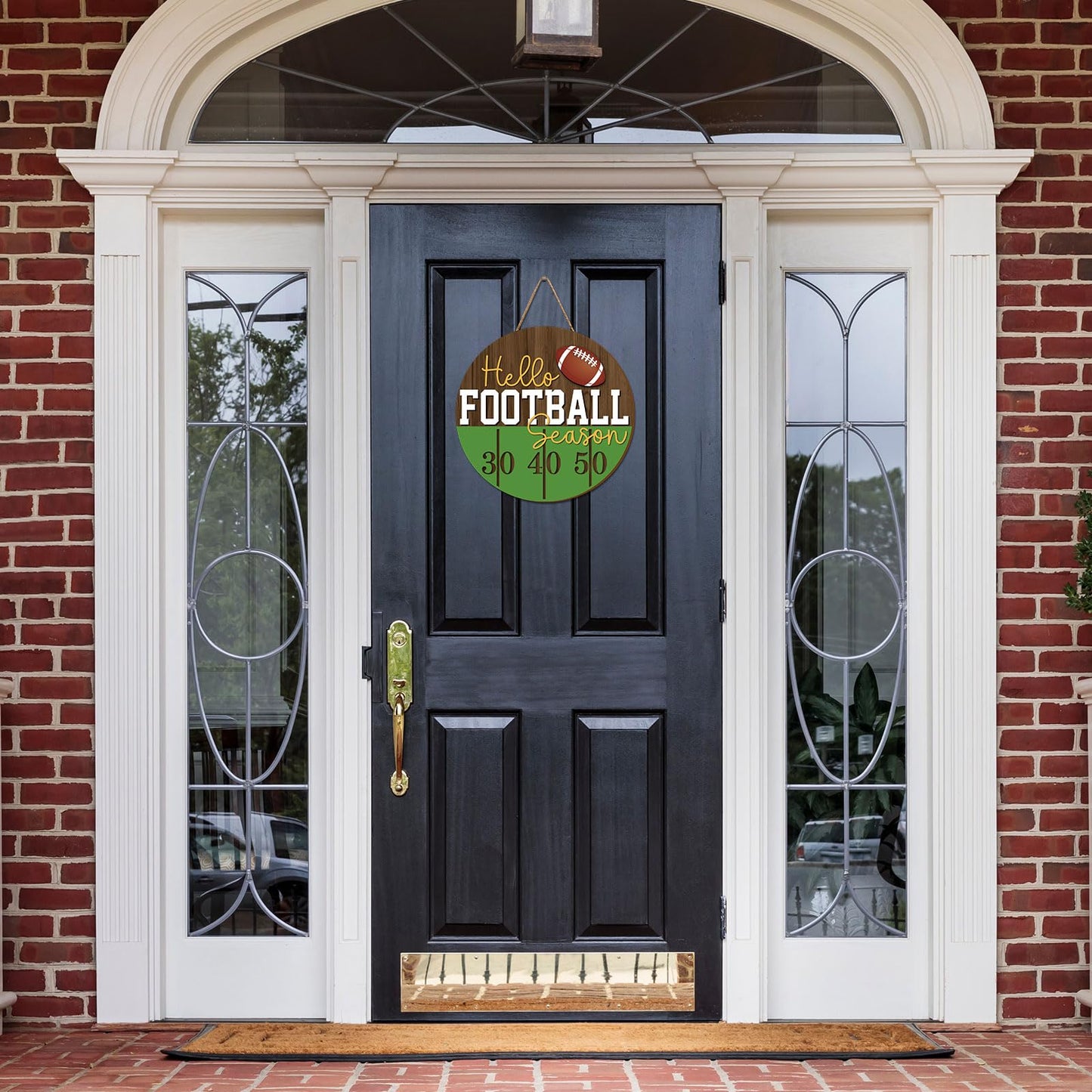 Whaline Football Wooden Hanging Sign Hello Football Season Wall Plaque Sports Game Welcome Wreath Sign Door Hanger for Farmhouse Home Wall Window Porch Tabletop Party Decor Supplies,11.4 Inch