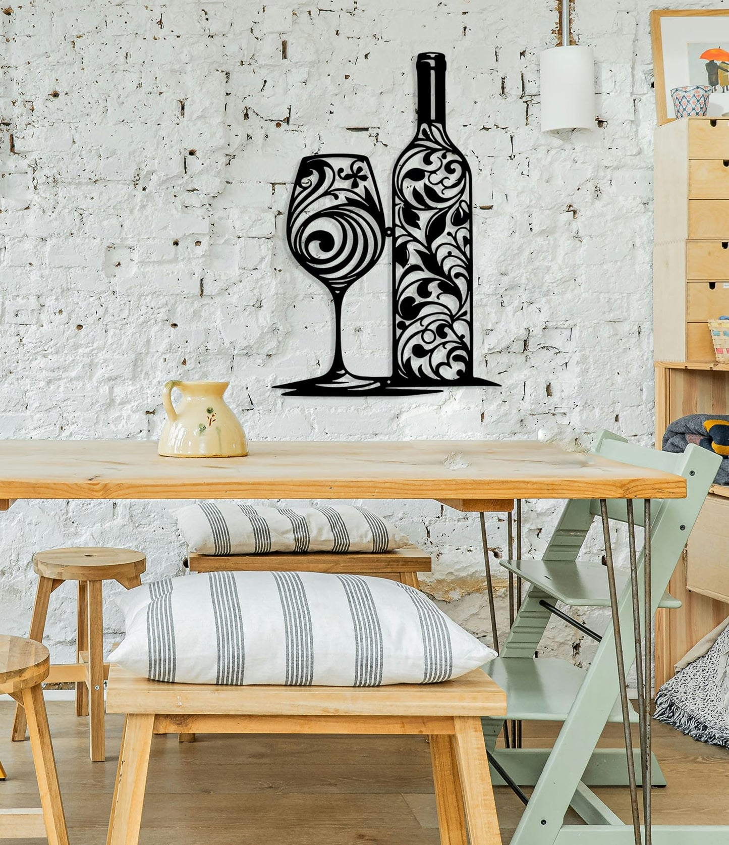 Benziso Wine Wall Decor, Metal Wall Art for Kitchen, Wine Lover Gifts, Home Bar Wall Decor, Dining Room Wall Art, Metal Wall Art Decor (Black 11.2 in x 16.6 in)