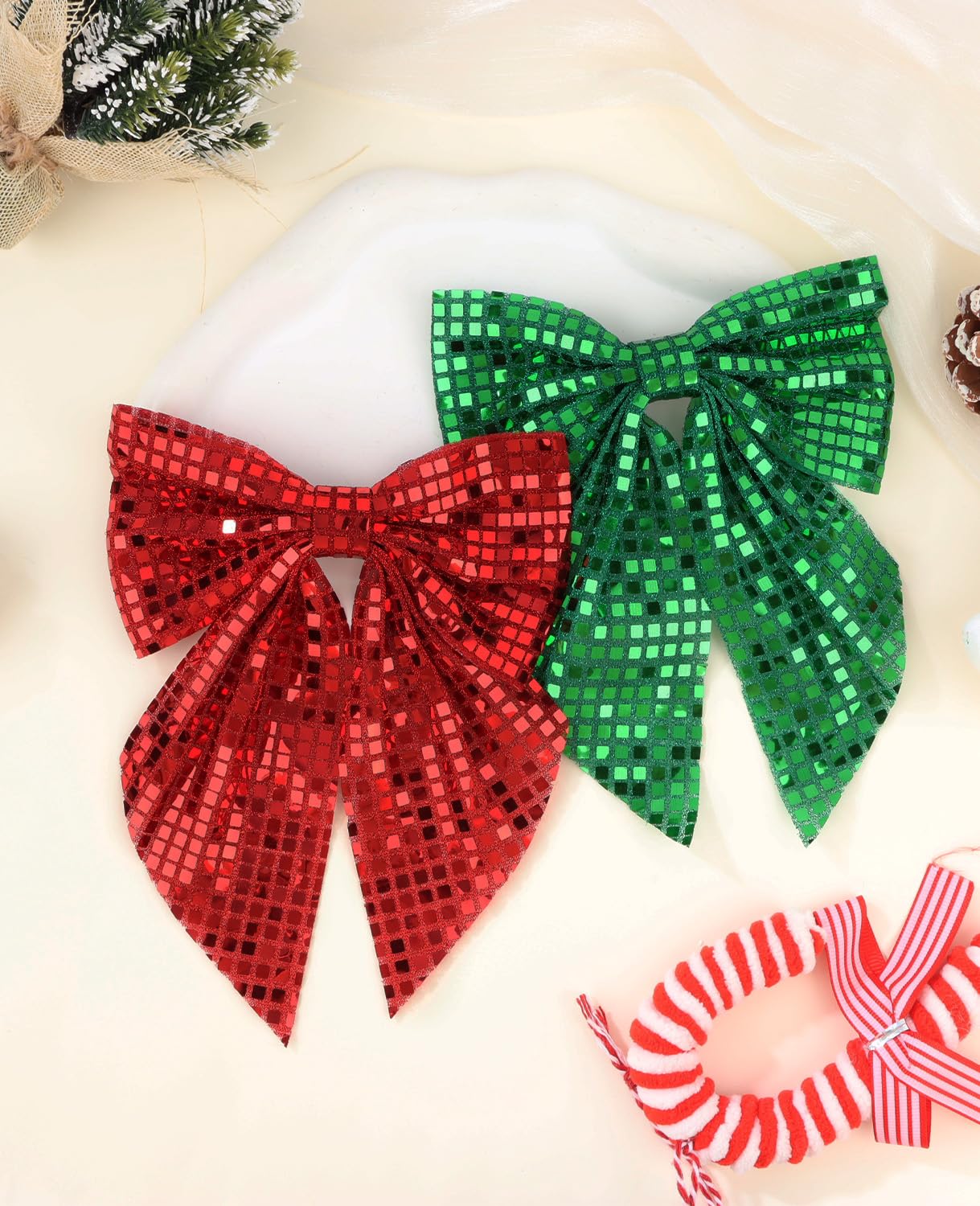 Wecoe 2pcs Christmas Hair Bows Clips - Sparkly Hair Barrettes & Holiday Disco Hair Accessories for Women & Girls