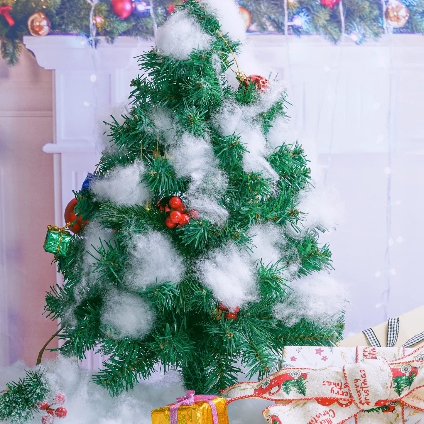 Yolyoo 2pcs Christmas Fake Snow Decoration Fiber Artificial Snow Indoor Fluffy Snow Blanket for Christmas, Village Displays, Winter Mantle Village,Under The Christmas Tree (200g)