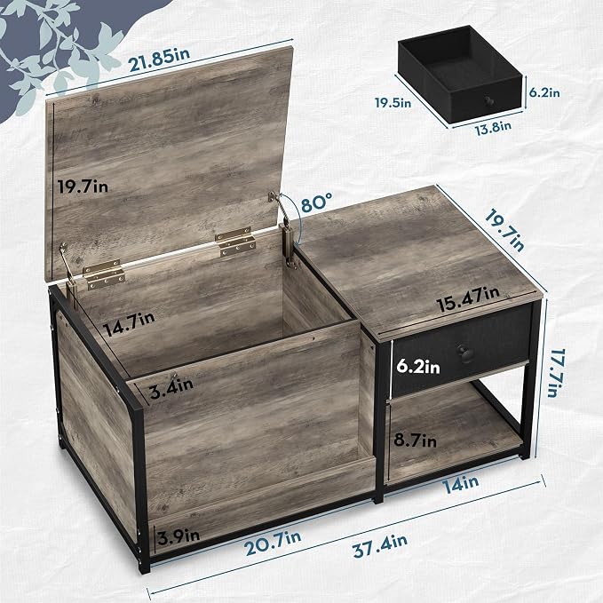 SINPAID Coffee Table with Storage, Rectangular Coffee Tables for Living Room, Farmhouse Coffee Table with Hidden Storage Compartment and Adjustable Shelves, Grey Wash