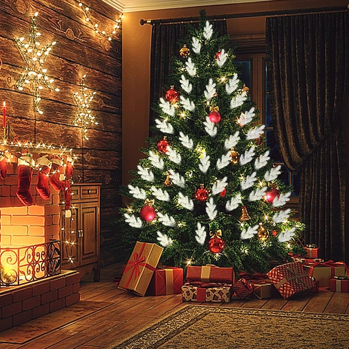 20PCS Frosted Artificial Pine Needles Branches 10.6 Inches Christmas Fake Snowy Pine Picks Twigs Winter Sprays Greenery Stems for Christmas Tree DIY Garlands Wreaths Crafts Home Holiday Decorations