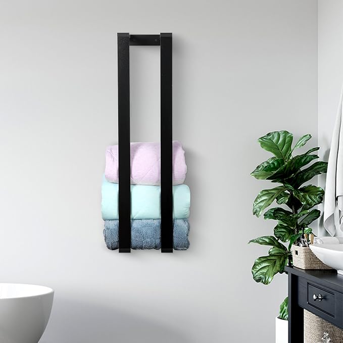 RELODECOR Blanket Wall Rack – Floating Shelf for Living Room & Bedroom, Rustic Wall-Mounted Blanket Holder, Bedding & Towel Organizer, Space-Saving, Stylish Black Design