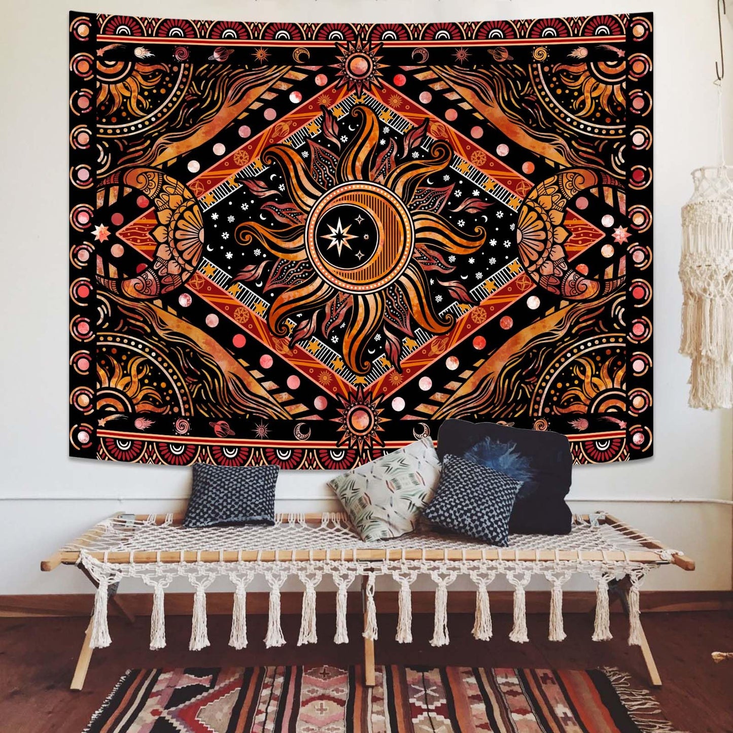 Lunerfex Hippie Sun and Moon Tapestry Bohemian Celestial Tapestries Aesthetic Tapestry for Bedroom and Living Room Decor Sun and Moon 36×48 Inches