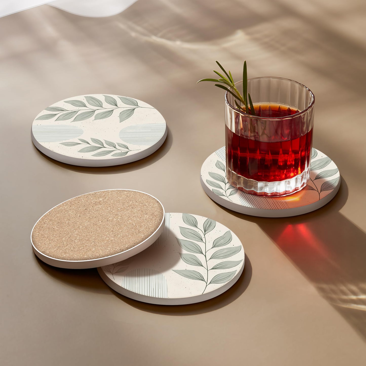 VEYRO Ceramic Coasters Set of 4 – Absorbent Stone Drink Coasters with Holder, Non-Slip Cork Backing, Modern Marble Look Coasters for Coffee Table, Desk & Home Decor