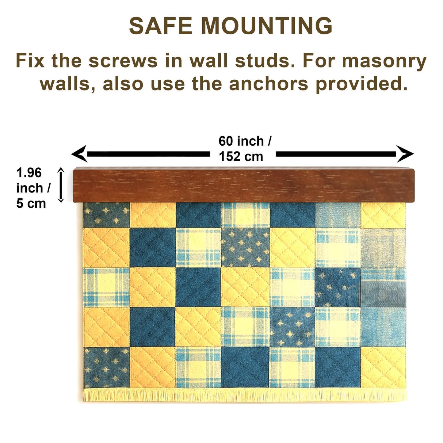 Dacri Home Quilt Hanger for Wall Display - 60 Inch Tapestry Hanger from Premium Teak Wood - Safe Mount Quilt Rack for Heavy Rugs, Tapestries, and Other Wall Hangings (60", Light Wallnut Stain)