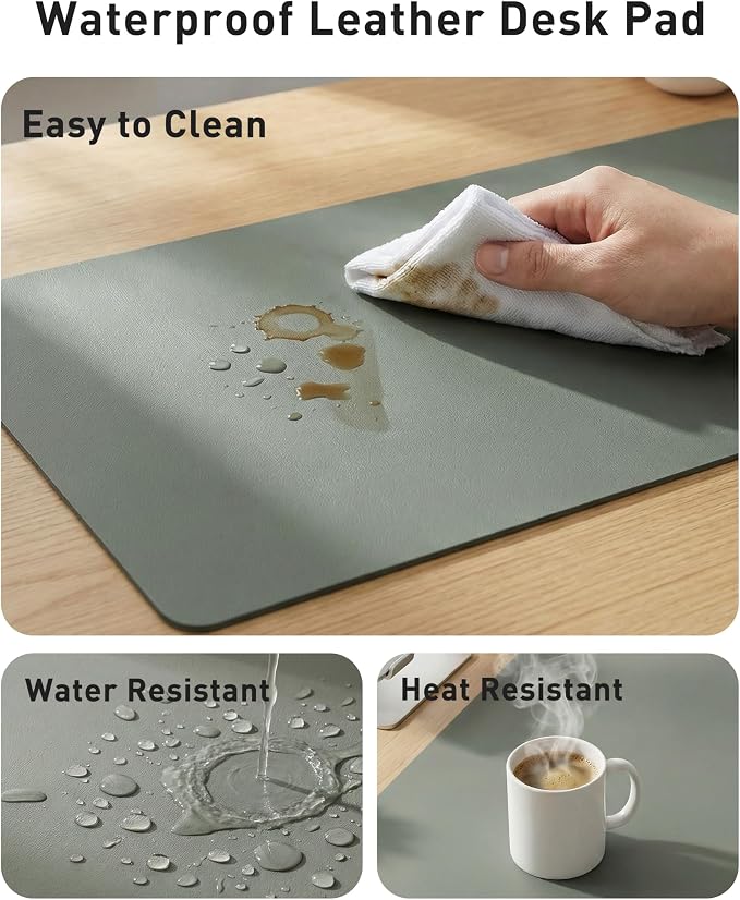 Aothia Faux Leather Desk Mat - Large Mouse Pad, Non-Slip PU Leather Blotter, Waterproof Writing Surface for Office and Home (Jungle Green, 42" x 17")