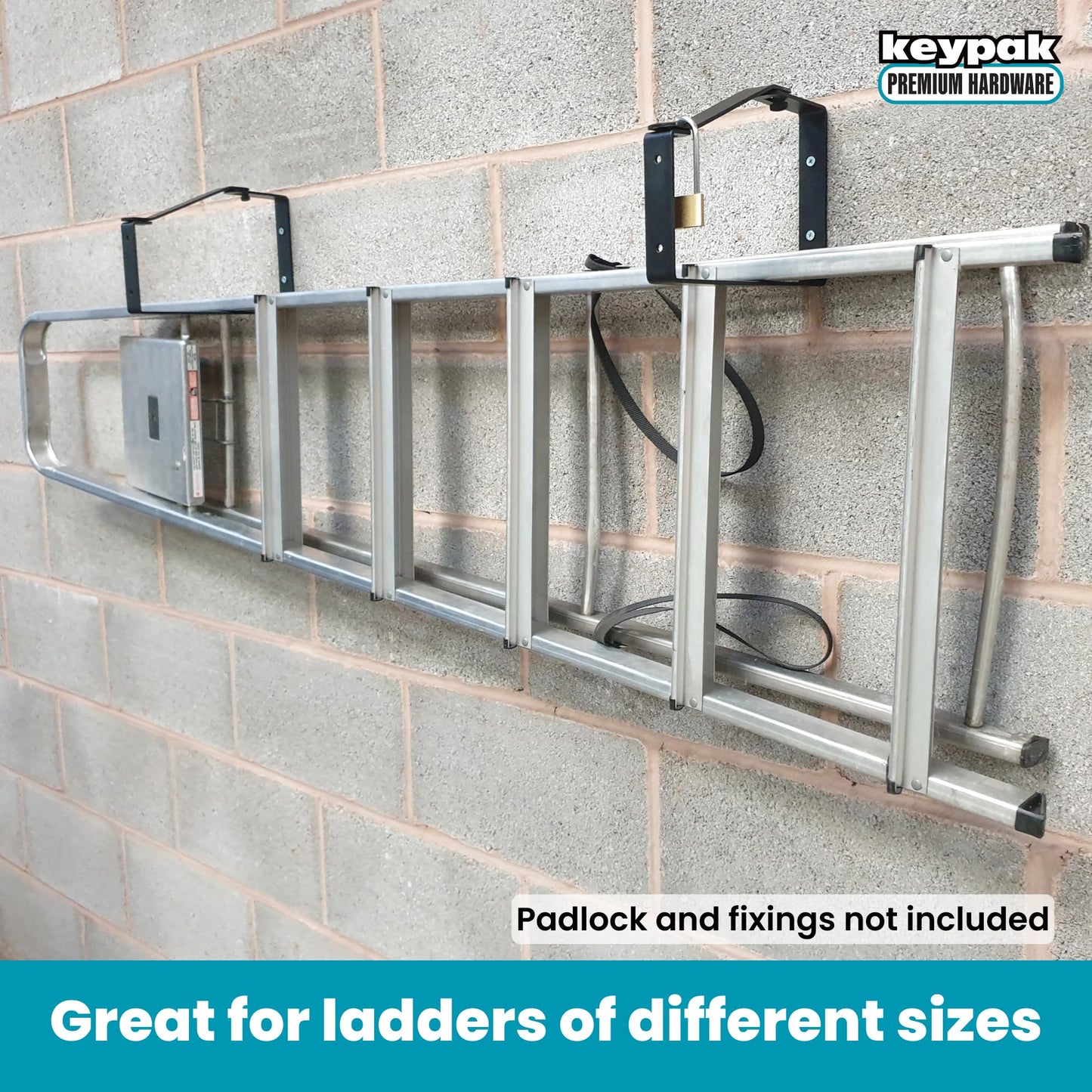 Keypak ST0555B 2 Pack Universal Lockable Wall Ladder Rack Brackets Secure Storage, Black, 170 x 235 x 30 mm