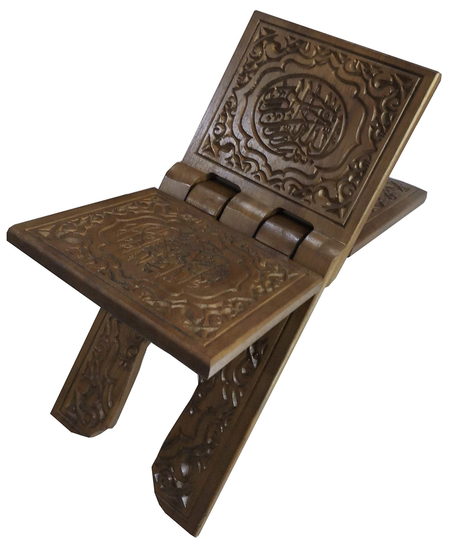 Al-Ameen Muslim Gift Foldable Wooden Book Stand Rihal for Al-Quran AMN-217 Chanting Bookshelf Islam Bismillah and Shahadah Carved Rehal Bible Magazine Cookbook Display Holder Rack Eid Ramadan Present