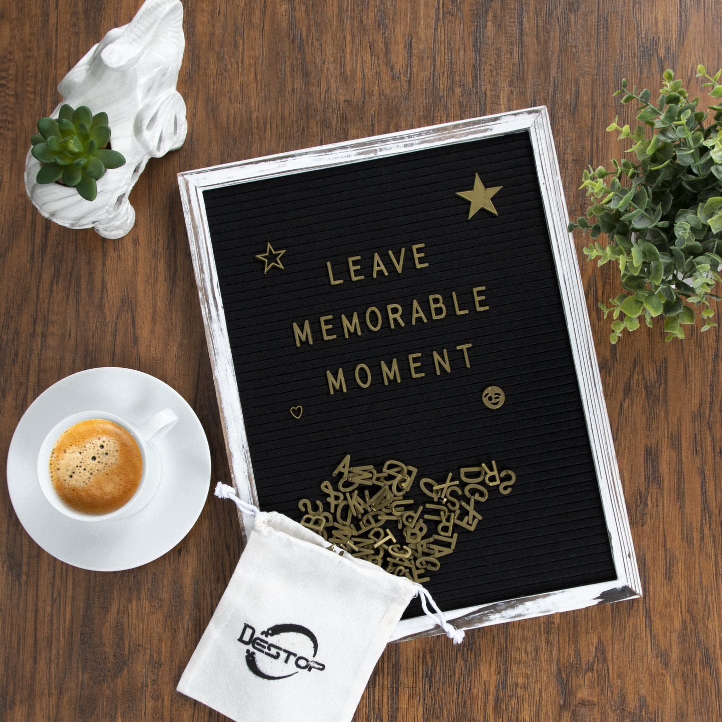 Felt Letter Board with Rustic Vintage Frame and Stand 12x16 inch,Black Changeable Letter and Message Board Includes 792 Letters, Numbers and Symbols, Hook to Hang, 2 Canvas Bags