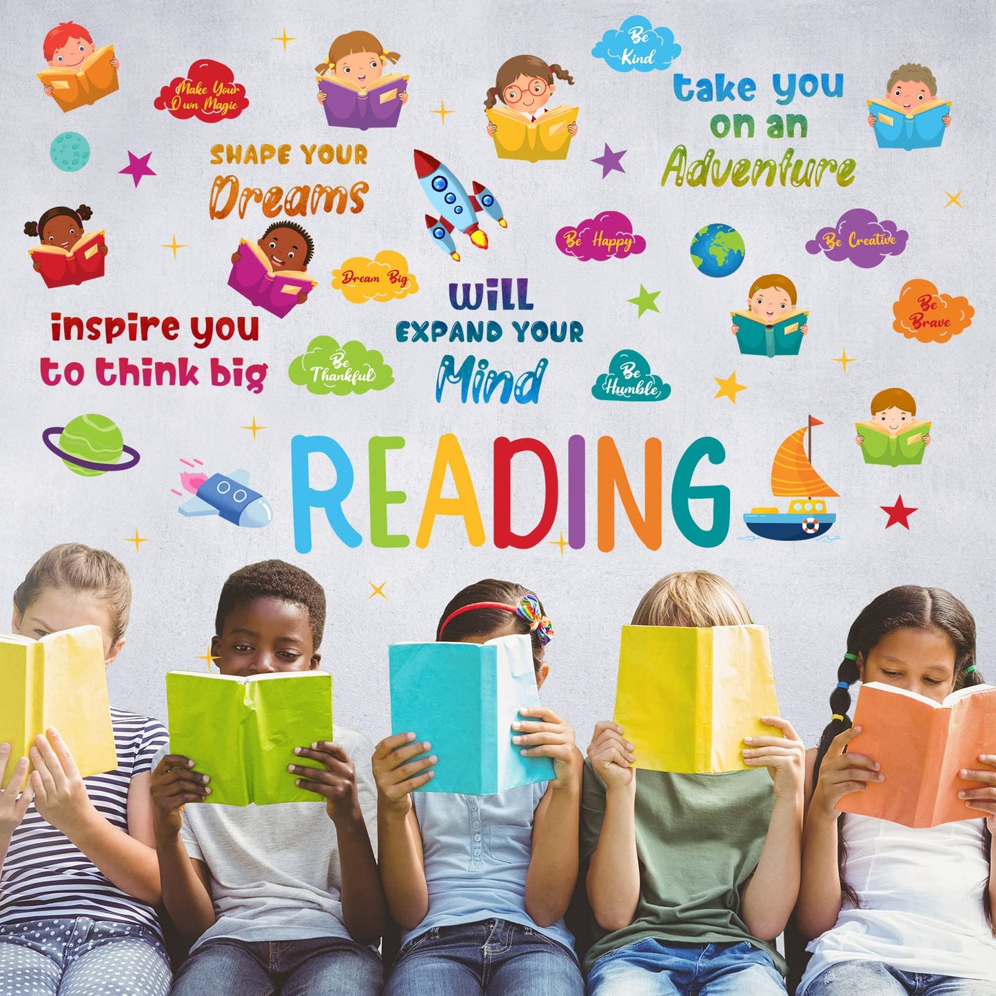 Leinuosen Kids Wall Decals Classroom Colorful Inspirational Decals Daycare Playroom Wall Decor Motivational Positive Saying Sticker(Reading)