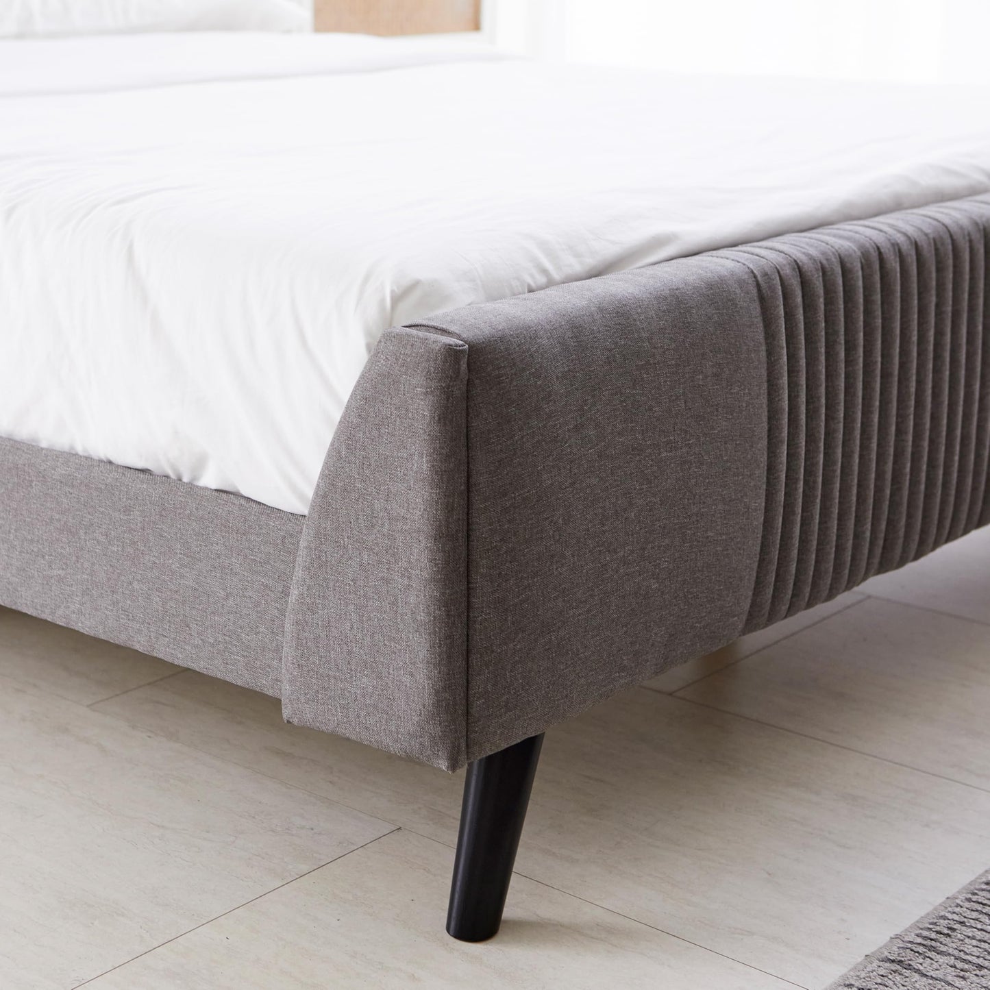 Livinia Sunset Queen Size Wingback Platform Bed, Fabric Upholstered Queen Bed Frame with Vertical Channel Tufted Headboard Footboard, Strong Wood Slats, No Box Spring Needed, Gray (Queen)