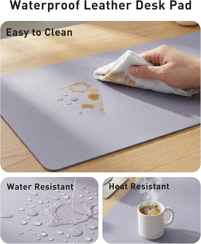 Aothia Faux Leather Desk Mat - Large Mouse Pad, Non-Slip PU Leather Blotter, Waterproof Writing Surface for Office and Home (Lavender, 40" x 24")