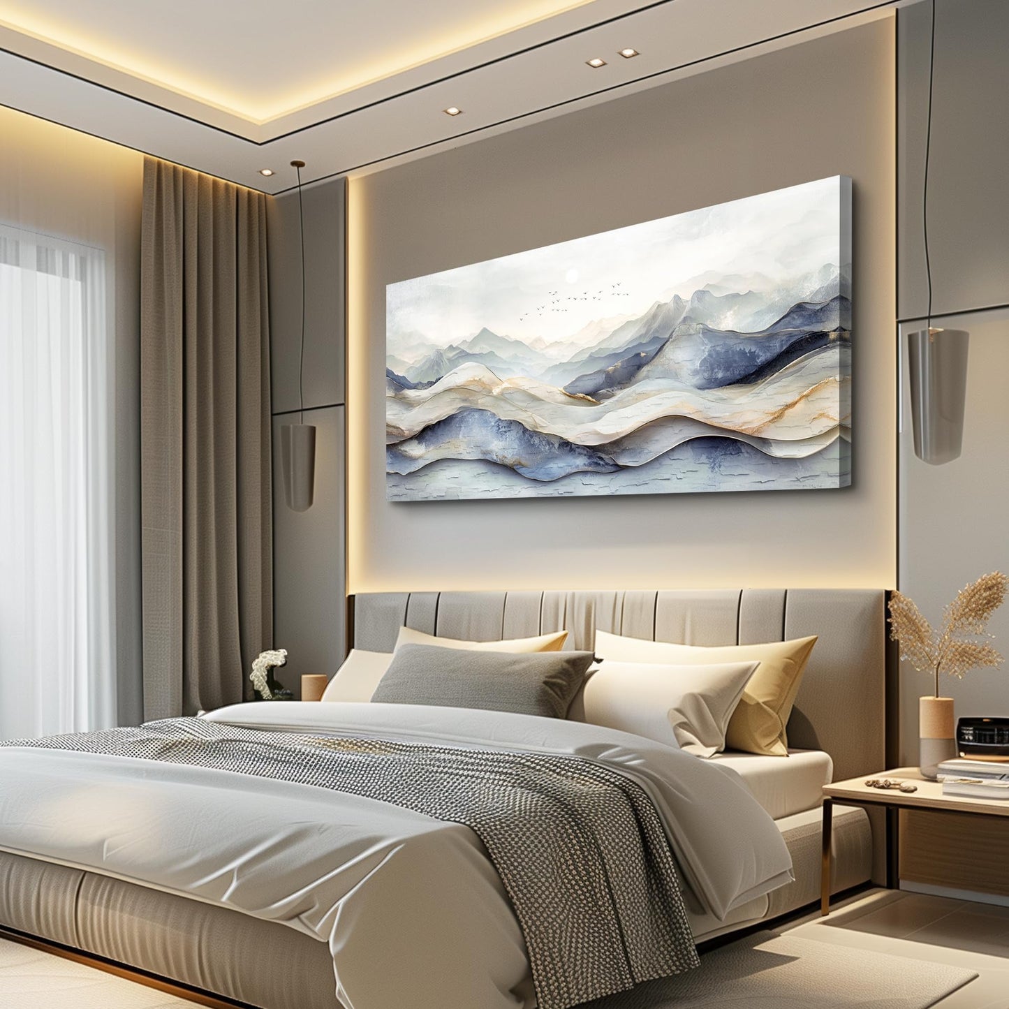 JUDASJART Canvas Wall Art For Living Room Wall Decor For Bedroom Office Wall Decoration Landscape Gold Accent Painting Abstract Pictures Artwork Room Aesthetic Home Decor 20x40 In