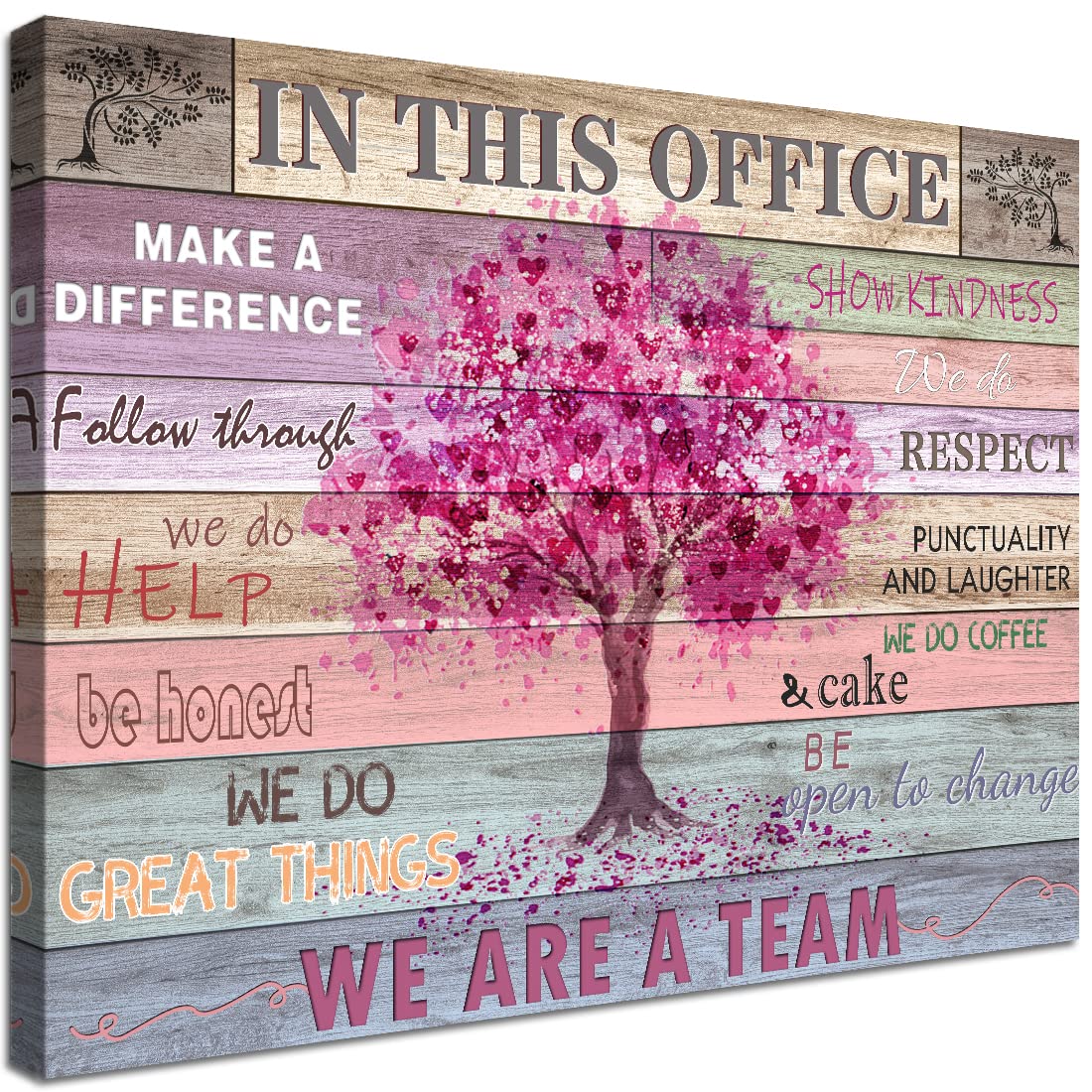 Pink Inspirational Wall Art for Office Women Motivational Quotes Phrases Poster Rustic Heart Tree Pictures Framed Wall Art Décor Contemporary Home Workspace Desk Decorations Gifts for Women 12x16inch