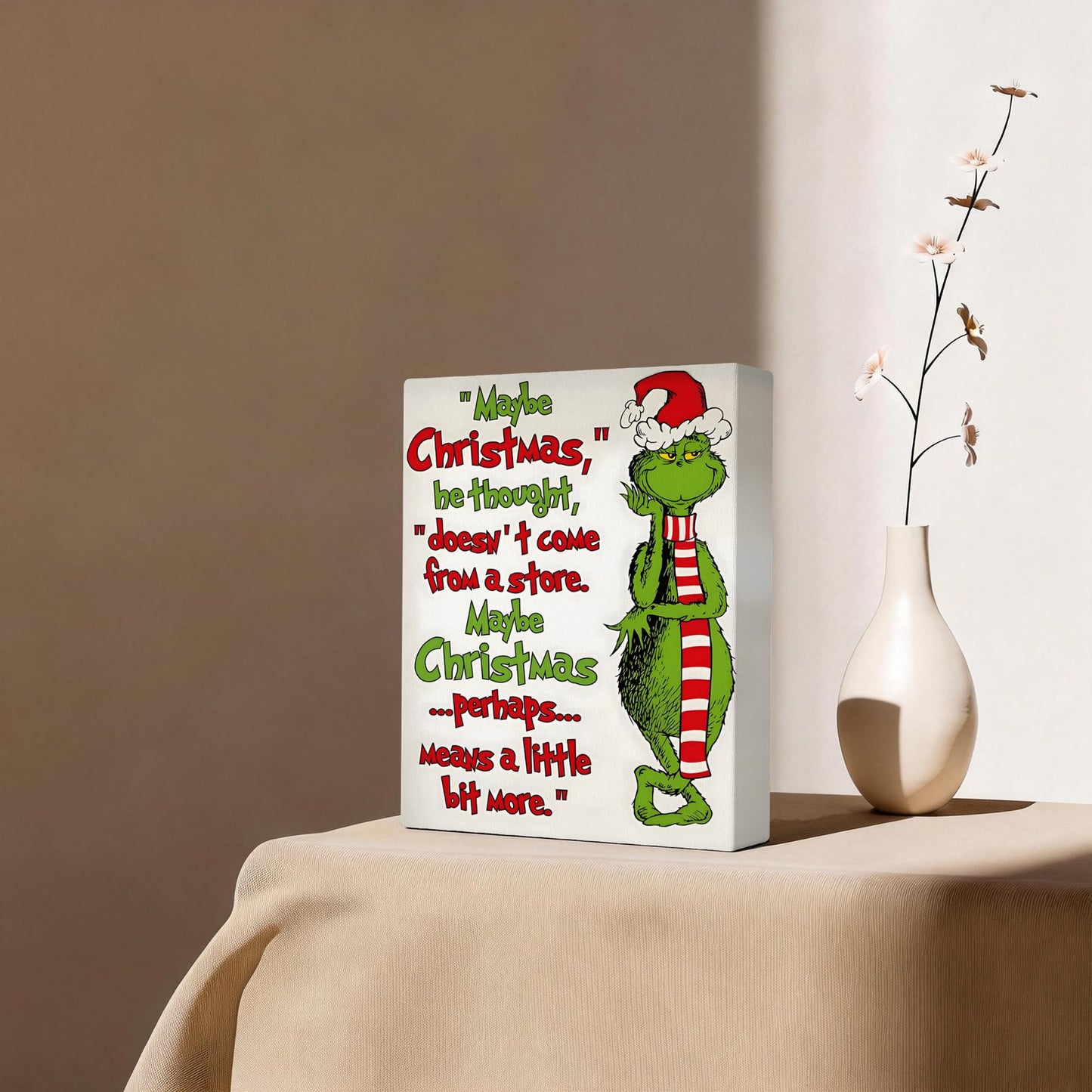 Christmas Canvas Wall Art Decor - “Maybe Christmas Means a Little Bit More” Holiday Quote Decor - 16x20 inch Whimsical Festive Wall Decoration for Room or Office - Premium Quality Canvas Print