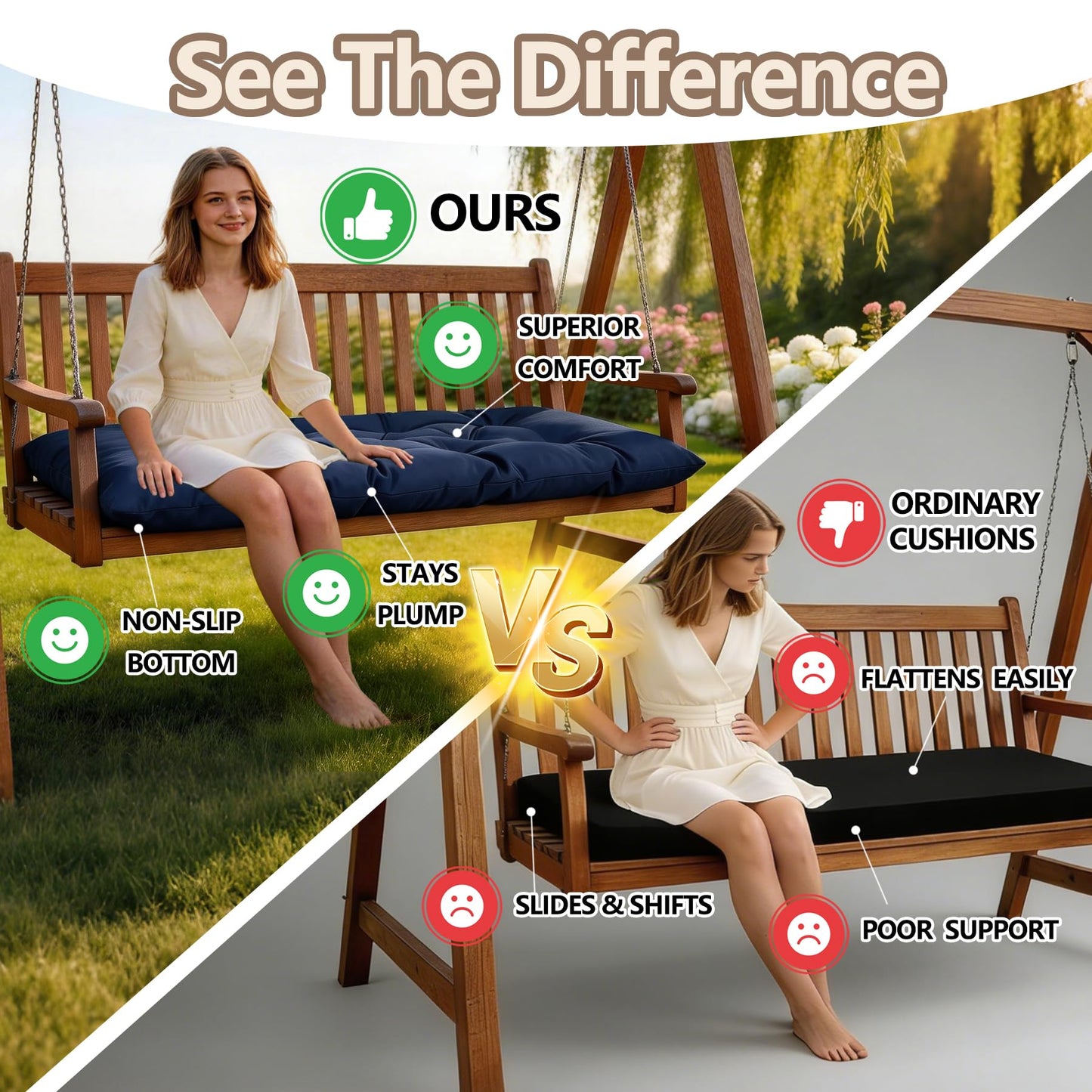 Yddsky 59 inch Waterproof Indoor/Outdoor Garden Bench Seat Cushions,Thicken Patio Bench Soft Rocking Chairs Pad Lounger Seat for Porch Wicker Loveseat Settee (59x19.6x3.9 inch,Navy