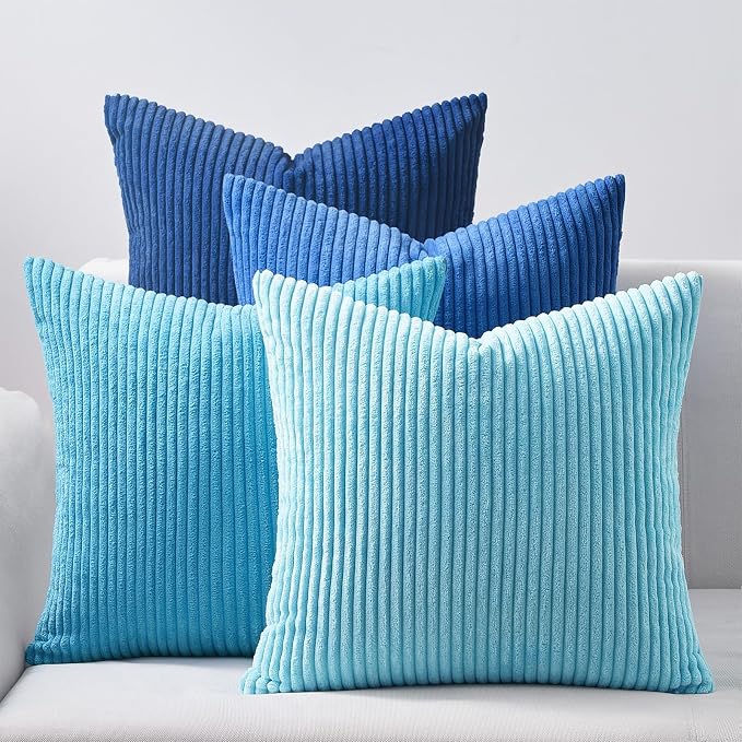 Topfinel Decorative Throw Pillow Covers Cushion Cases, Set of 4 Soft Velvet Modern Double-Sided Designs, Mix and Match for Home Decor, Pillow Inserts Not Included (22x22 inch, Blue)