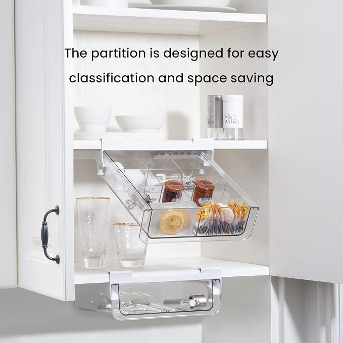 vacane Compact-depth Under Shelf Basket Organizer, Under Shelf Storage Drawer Pull Out, Under Cabinet Basket Hanging Holder for Cupboard Cabinet Pantry Kitchen, Add-on Space Saver