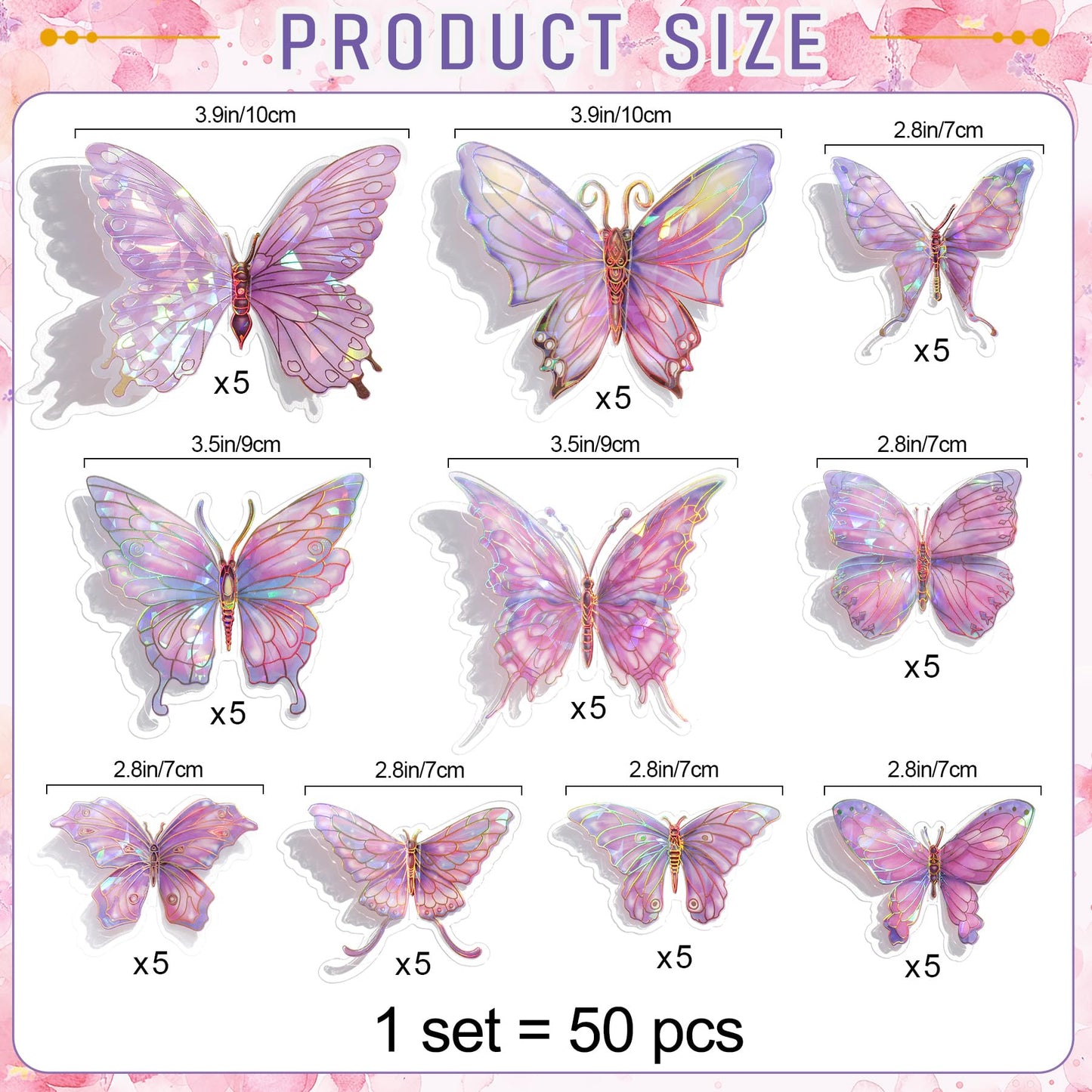 3D Butterfly Wall Decor - 50PCS Removable PVC Butterflies Wall Stickers- Multi-Size (2.8"-3.9")- DIY Removable Wall Art Decal for Kids Room, Nursery, Bedroom, Classroom, Party Decoration (Pink)