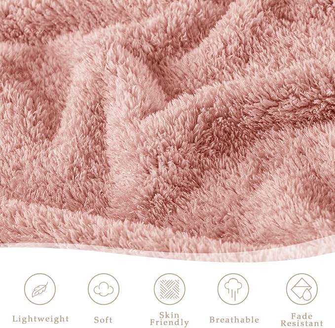 Exclusivo Mezcla Fleece Bed Blankets Queen Size, Ultra Soft, Lightweight and Fuzzy Dusty Pink Blanket for Women, Home Decor, 90x90 Inches