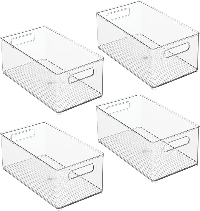 iDesign Stackable Fridge Bin - Kitchen Storage Bin for Pantry, Cabinets, or Fridge, Set of 4, Clear