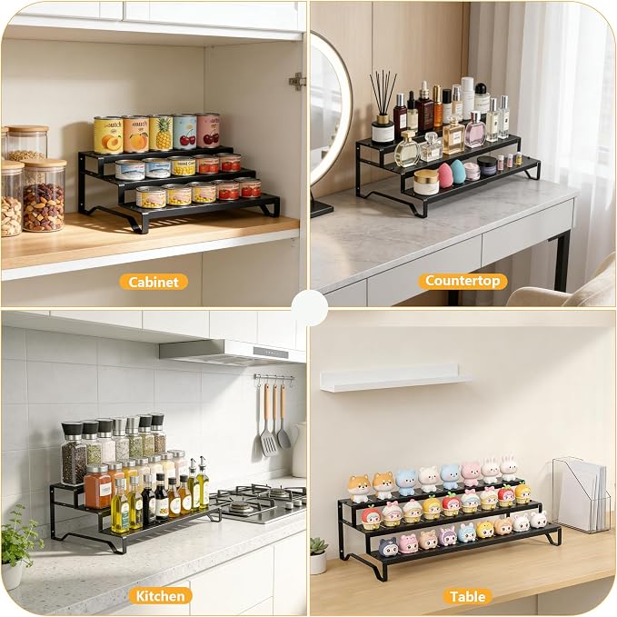Attelite 3 Tier Expandable Can Rack Organizer for Pantry, Adjustable 13"-21" Metal Soda Can Organizer, Pantry Organization Canned Food Storage Holder for Kitchen Cabinet Countertop, Black 2Pack