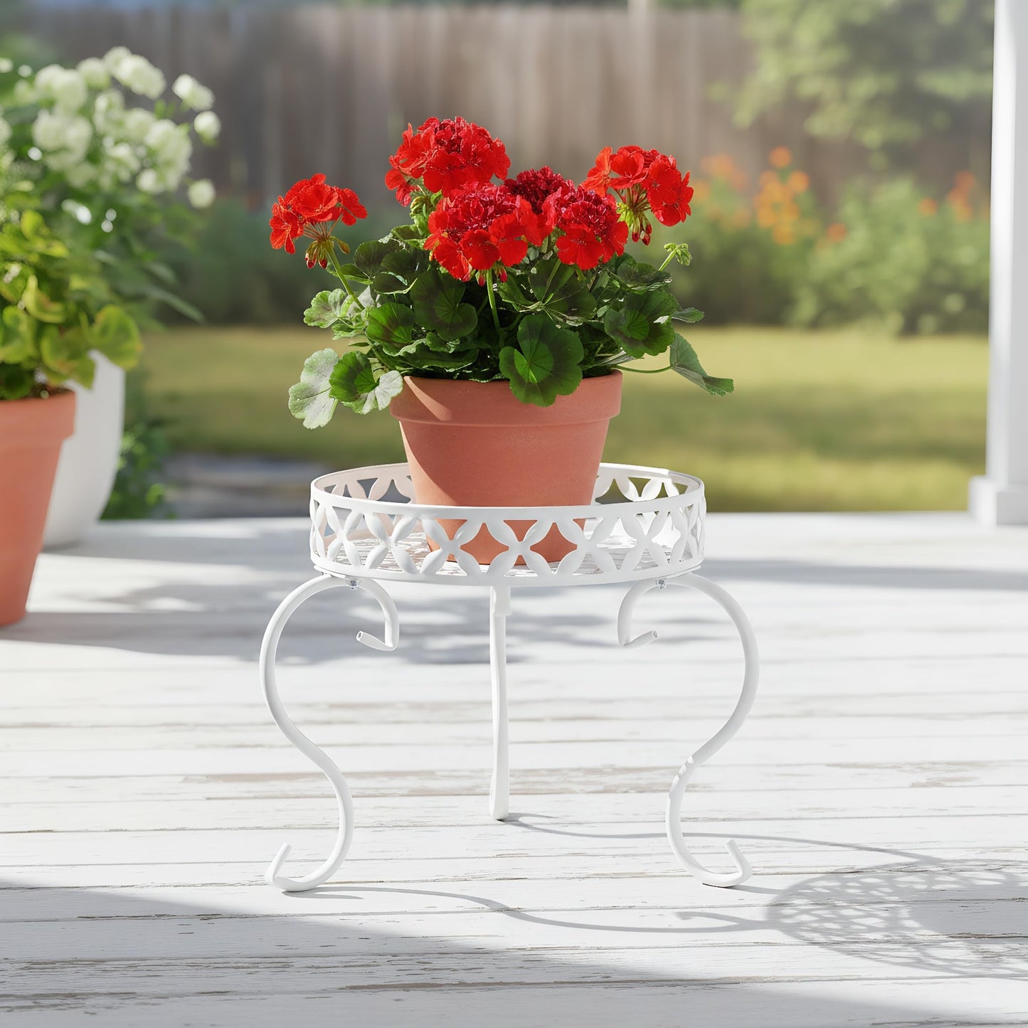 TOPZEA 2 Pack Metal Plant Stand for Flower Pot, Heavy Duty Potted Plant Holder Support Rack, Rustproof Iron Round Plant Pedestal Display Stands for Indoor Outdoor, Floor, Garden, Patio, Balcony, White