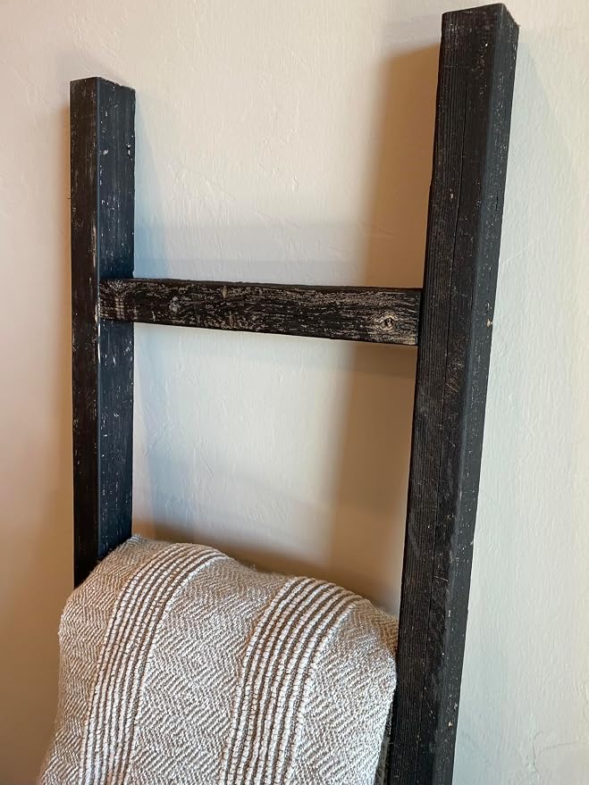 BarnwoodUSA Rustic Farmhouse Decorative Ladder - Our 5 ft Ladder can be Mounted Horizontally or Vertically and is Crafted from Upcycled Wood | No Assembly Required | Black
