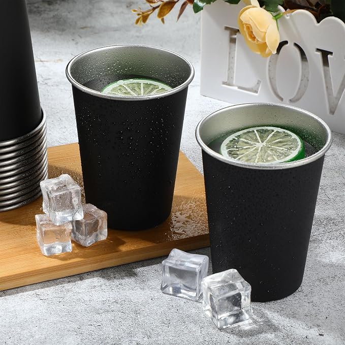 Mimorou 20 Pack 12 oz Stainless Steel Pint Cups Metal Cups Unbreakable Drinking Water Tumblers Stackable Tumbler for Adults Bar Home Restaurant Travel Picnic Camping Outdoor (Black)
