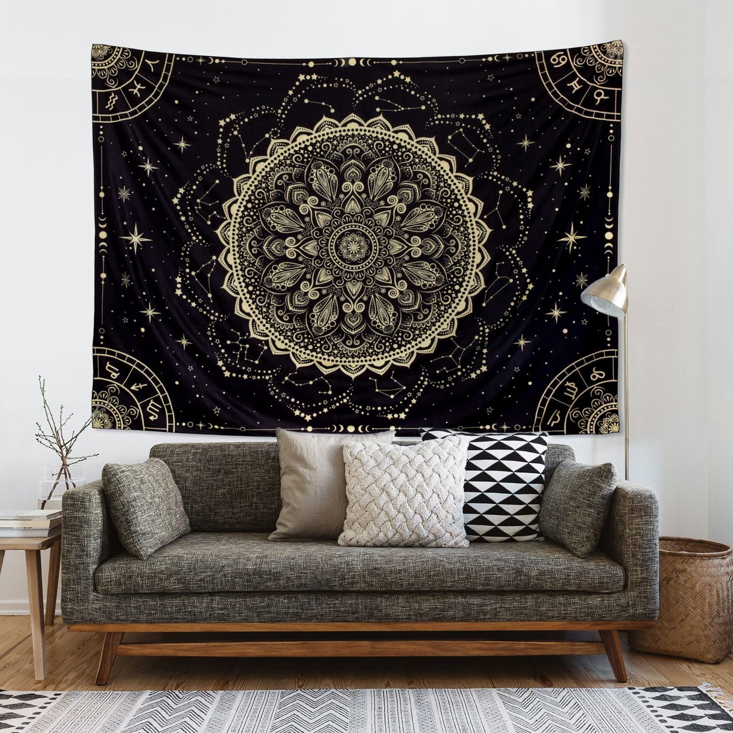 FLY SPRAY Black Golden Mandala Tapestry Astrology Space Wall Hanging Tapestries Wall tapestrys Large Aesthetic Hippie Decor Bohemian Art Boho Home Talestry for Bedroom,Living Room,Ceiling