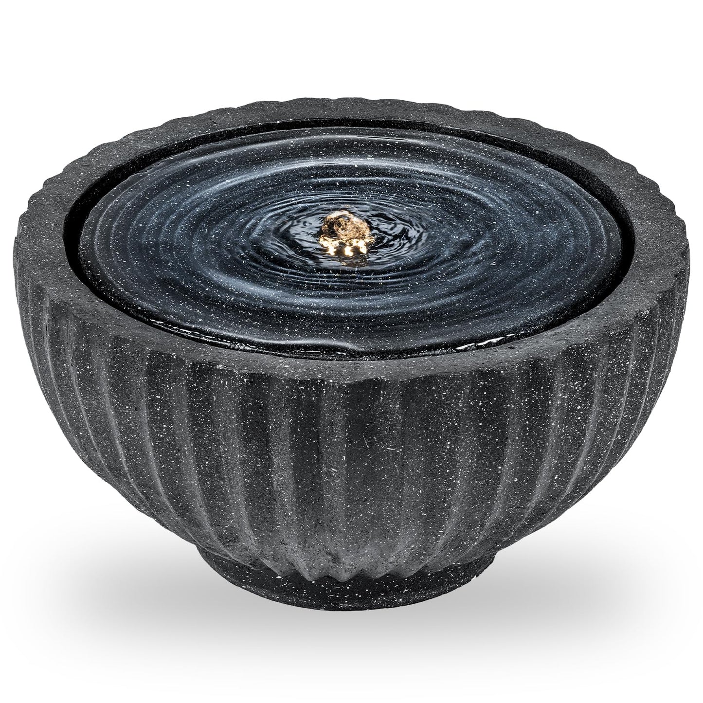 Giantex 18" Round Outdoor Water Fountain with 6 LED Lights, Stone Gray Resin Sphere Waterfall Feature with Adjustable Pump, Lighted Bubbling Fountain for Garden Patio Porch Decor (18" Dia. x 9.5" H)