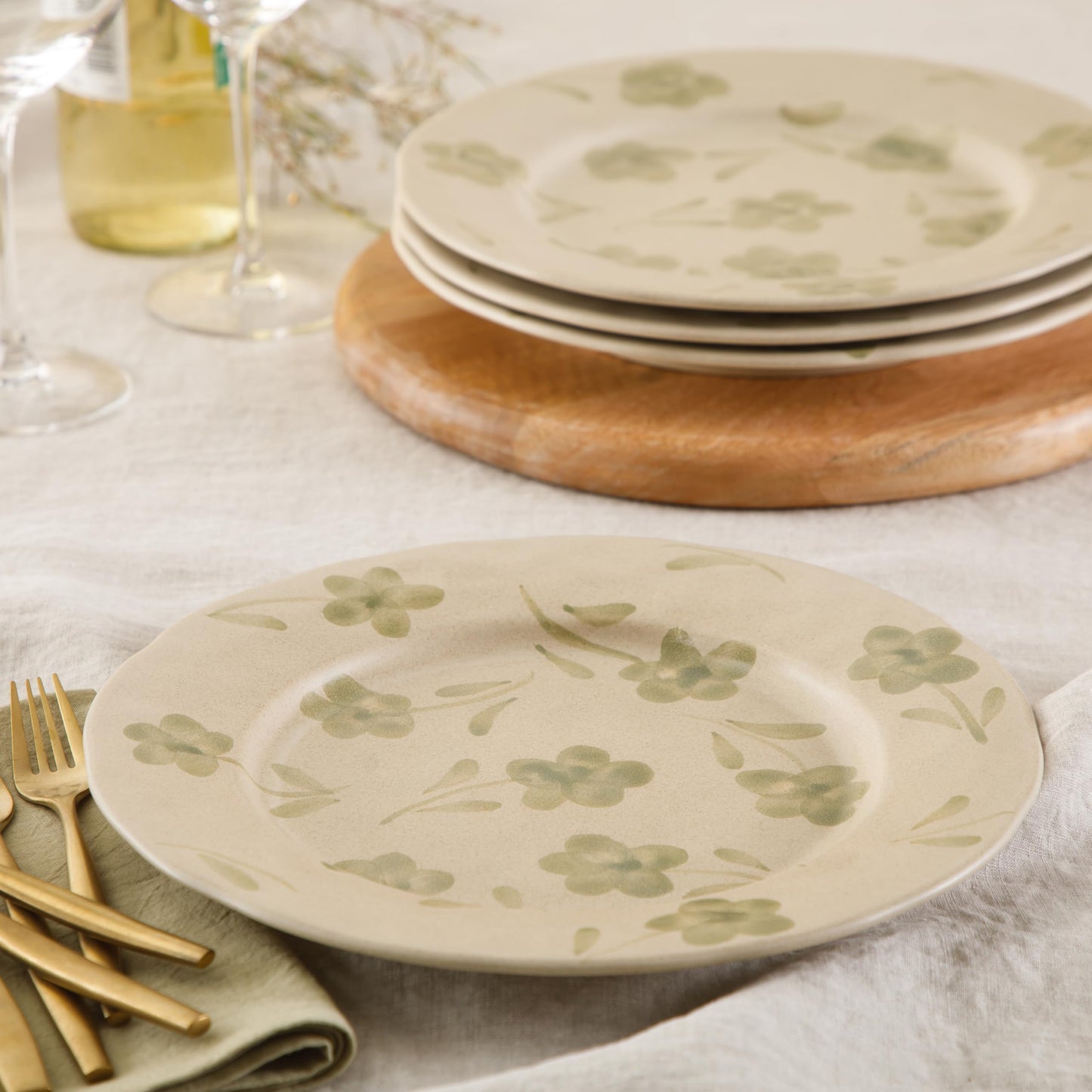 Bloomhouse - 2 Time Oprah's Favorite Things - Made in Portugal Hand Painted 10.8 Inch Dinner Plates Set of 4 - Porto Petals Floral Dish Set - Green Orchid
