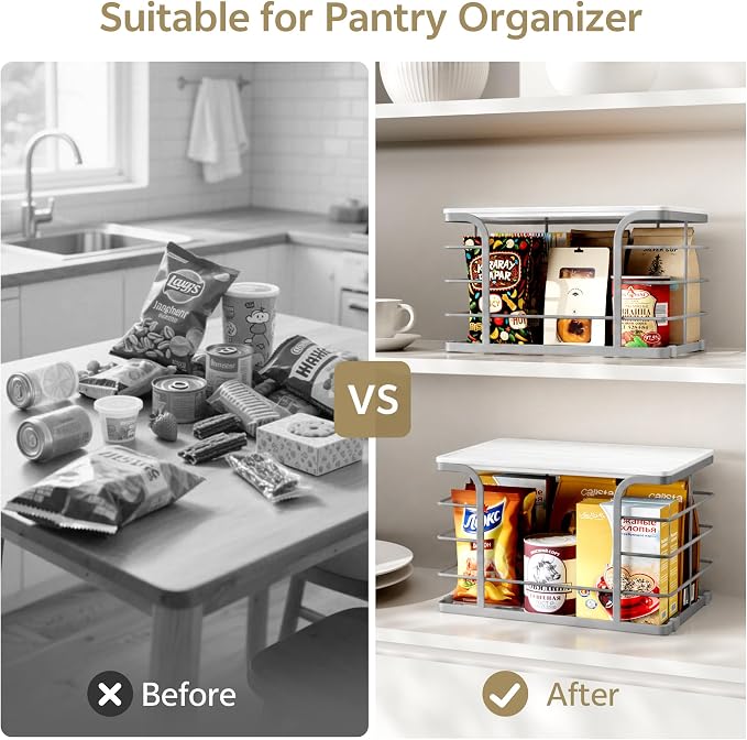 2 Pack Trash Bag Holder,Stackable Storage Kitchen Laundry Organizers with Bamboo Top,Garbage Bag Dispenser for Countertop Organization,Gray