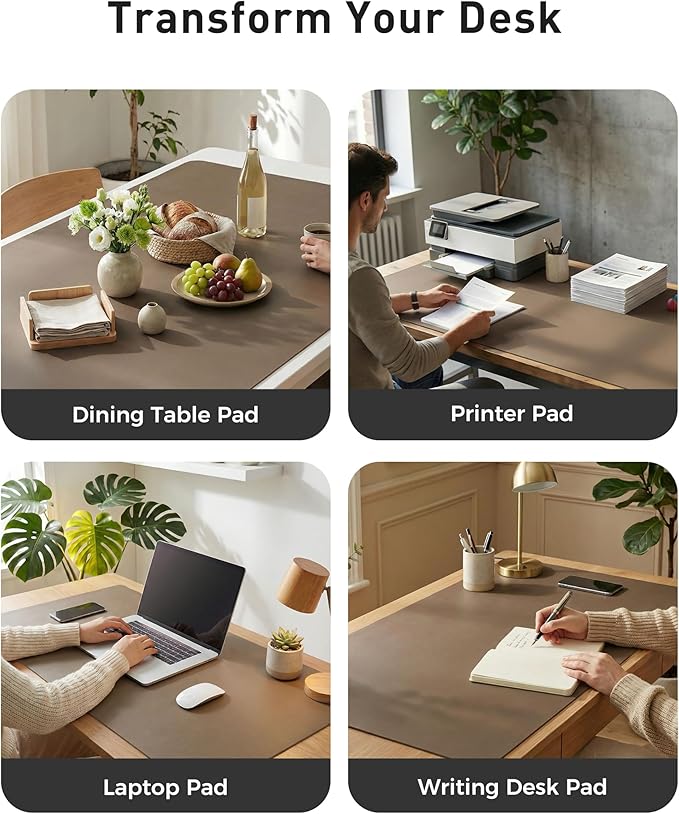 Aothia Faux Leather Desk Mat - Large Mouse Pad, Non-Slip PU Leather Blotter, Waterproof Writing Surface for Office and Home (Coffee, 42" x 17")