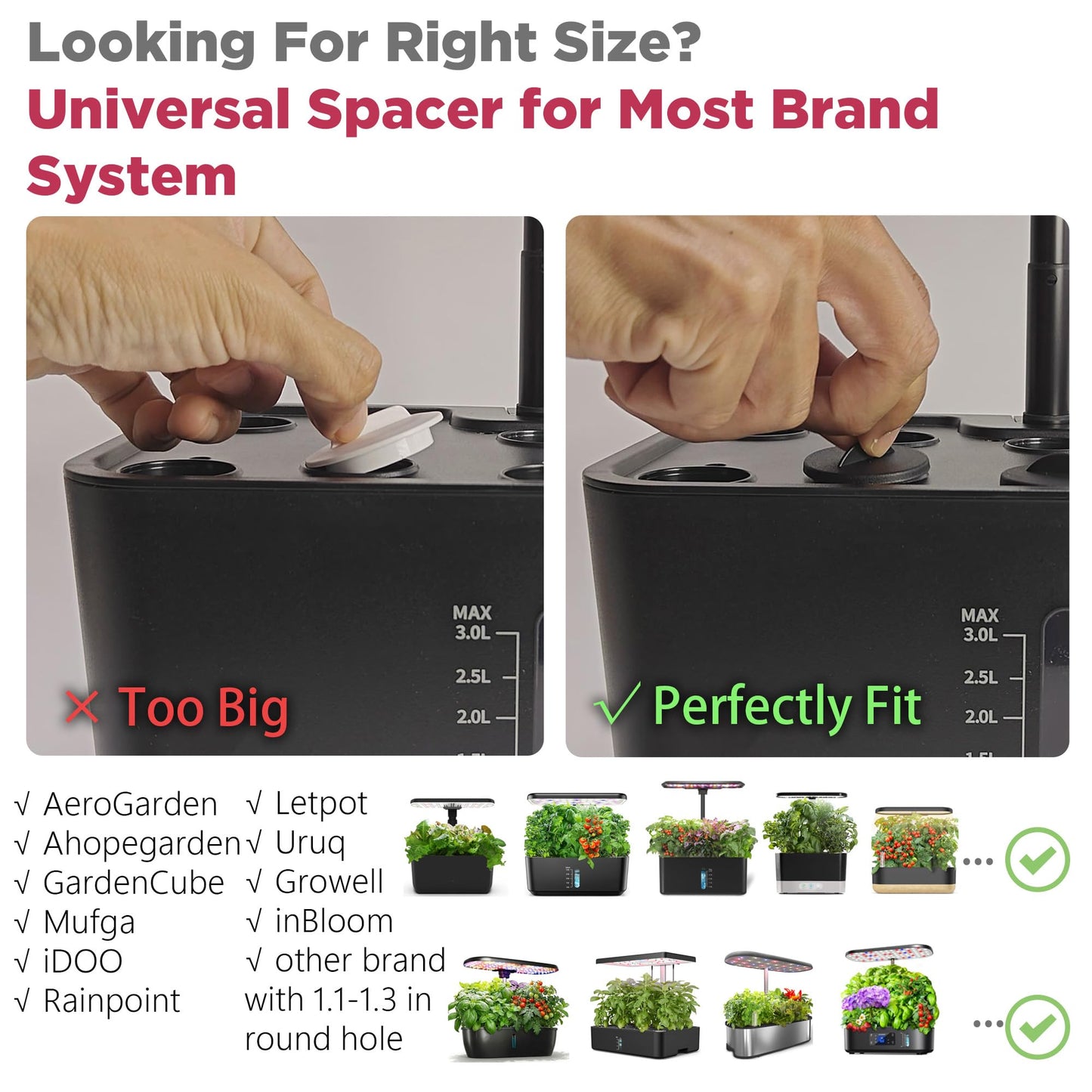 Universal Plant Spacer Caps (18 Pack) Compatible with Aerogarden, Ahopegarden, GardenCube, iDOO, Mufga, Letpot and Other Hydroponics Growing System Kit, Pod Cover Lids for Indoor Garden Kit, Black