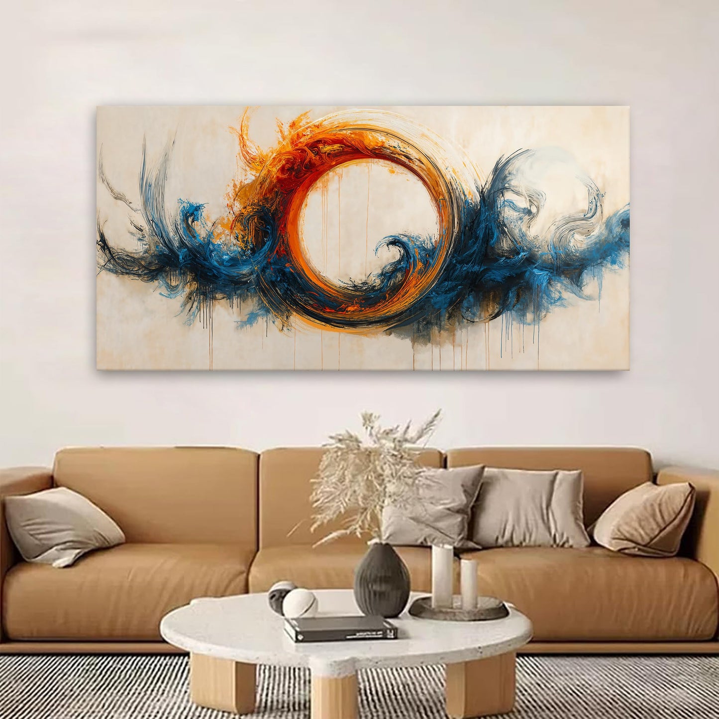 I@U Large Wall Art For Living Room Modern Abstract Wall Art Decor Ready To Hang Abstract Red Blue Circle Canvas Art Wall Decor For Bedroom Kitchen Dining Room Office Decoration 29x58 Inch
