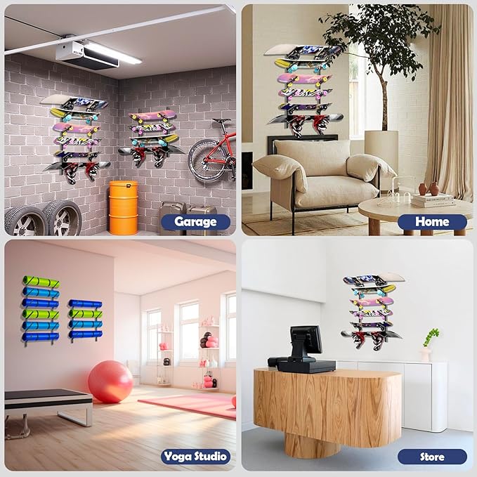Skateboard Rack Wall Mount ??Skateboard Wall Hanger, Snowboard Display Wall Mount, Ski Holder | 6-Floor Skateboard & Ski & Snowboard Storage Rack | Snowboard & Ski Lover Gifts