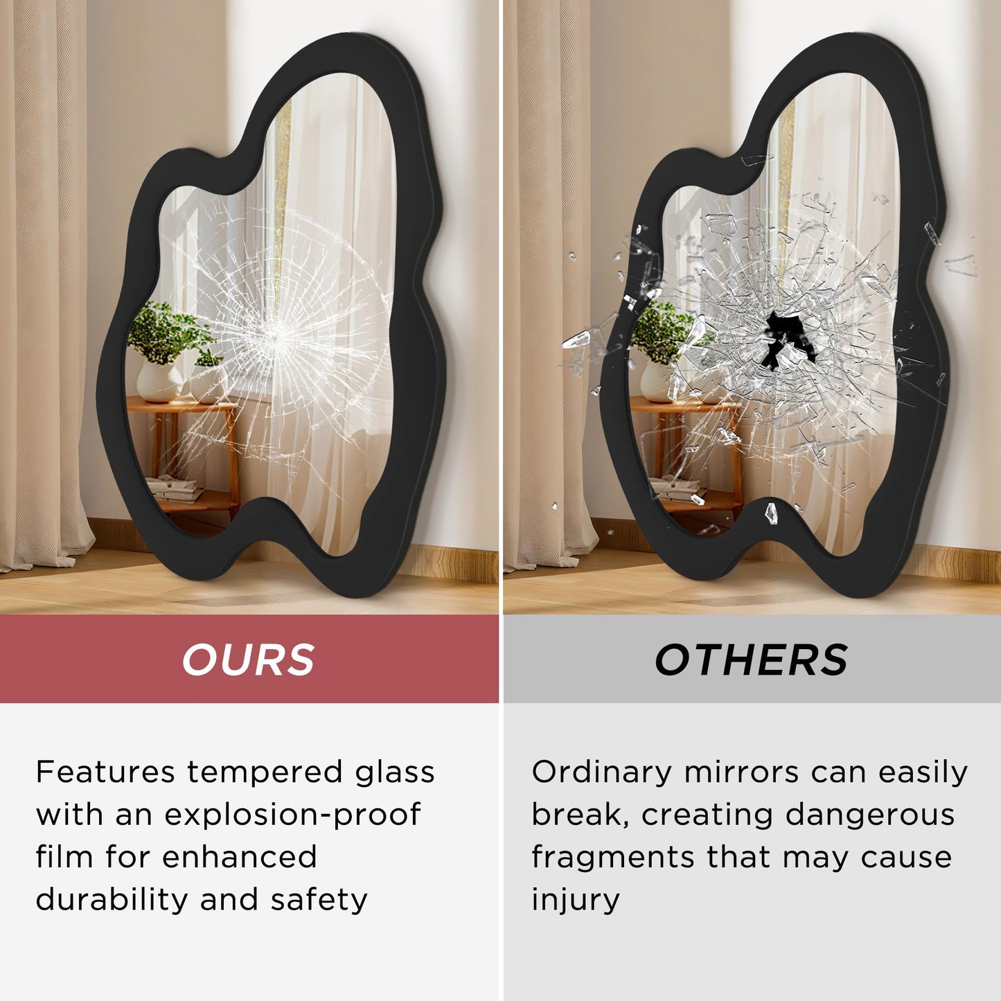Fahomiss Irregular Wall Mirror - 20" x 28" Asymmetrical Wavy Mirror, Modern Decorative Wall Mirror with Black Wood Frame for Bedroom, Living Room, Entryway, Bathroom, Cloakroom