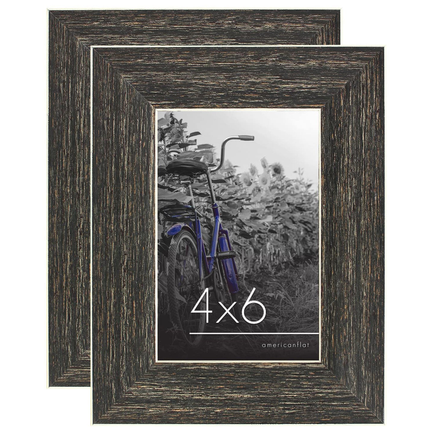 Americanflat 4x6 Picture Frame with Polished, Crystal Clear Glass - Set of 2 - Hampton Collection - Distressed Wood Picture Frames for Tabletop and Wall Display - Rustic Brown