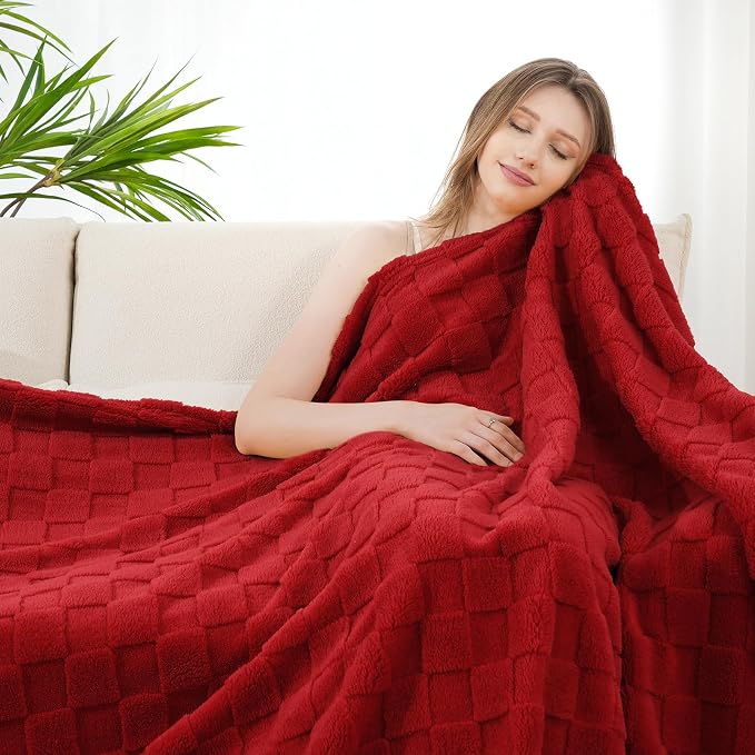 Zyrah Super Soft Throws for Couch Fleece Throw Blanket Lightweight Decorative Fuzzy Cozy Blankets for Sofa Chair Bed (B-Red, Twin(60"x80"))