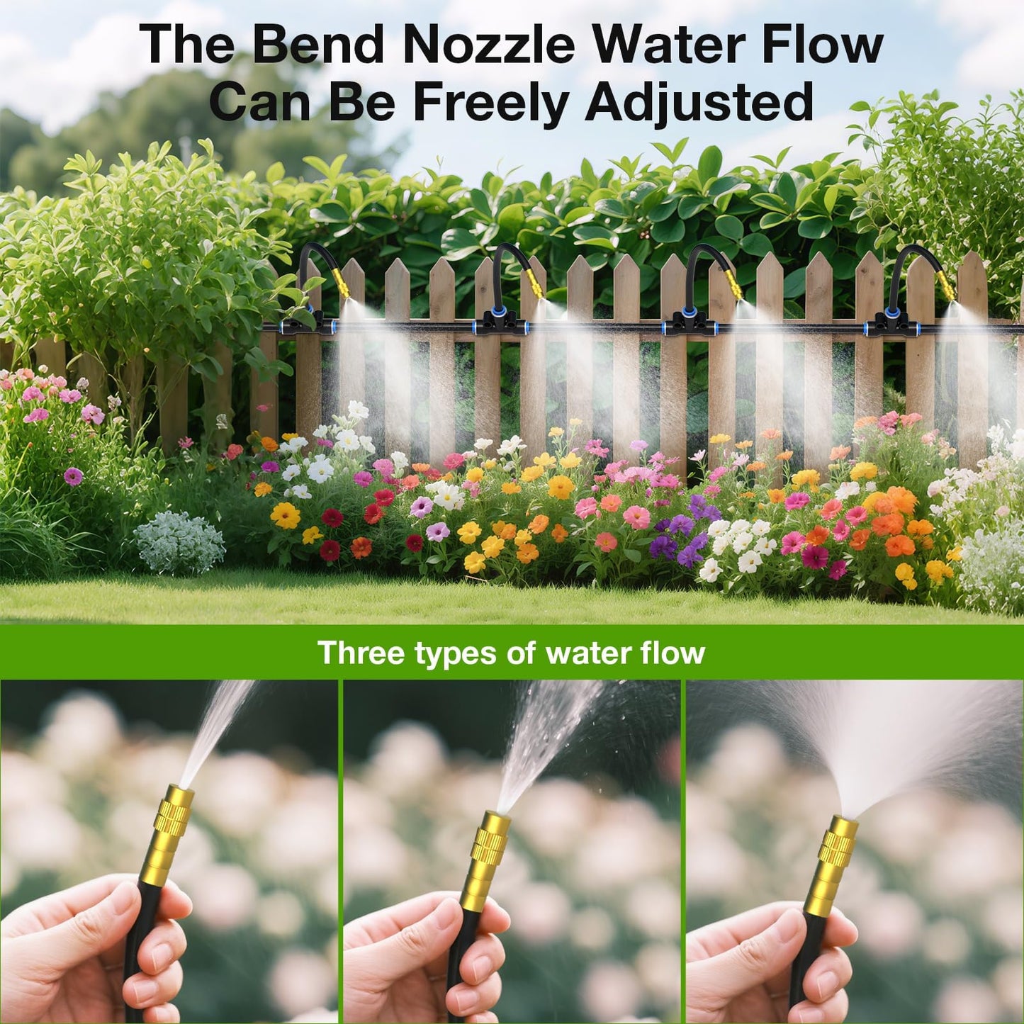 MIXC Drip Irrigation System with Timer,1/4" 100Ft Automatic Garden Watering Kit with 16pcs 360°Adjustable Brass Nozzles & Bendable Rod,for Outdoor Plants,Lawn,Raised Bed,Potted Plant,Yard,Greenhouse