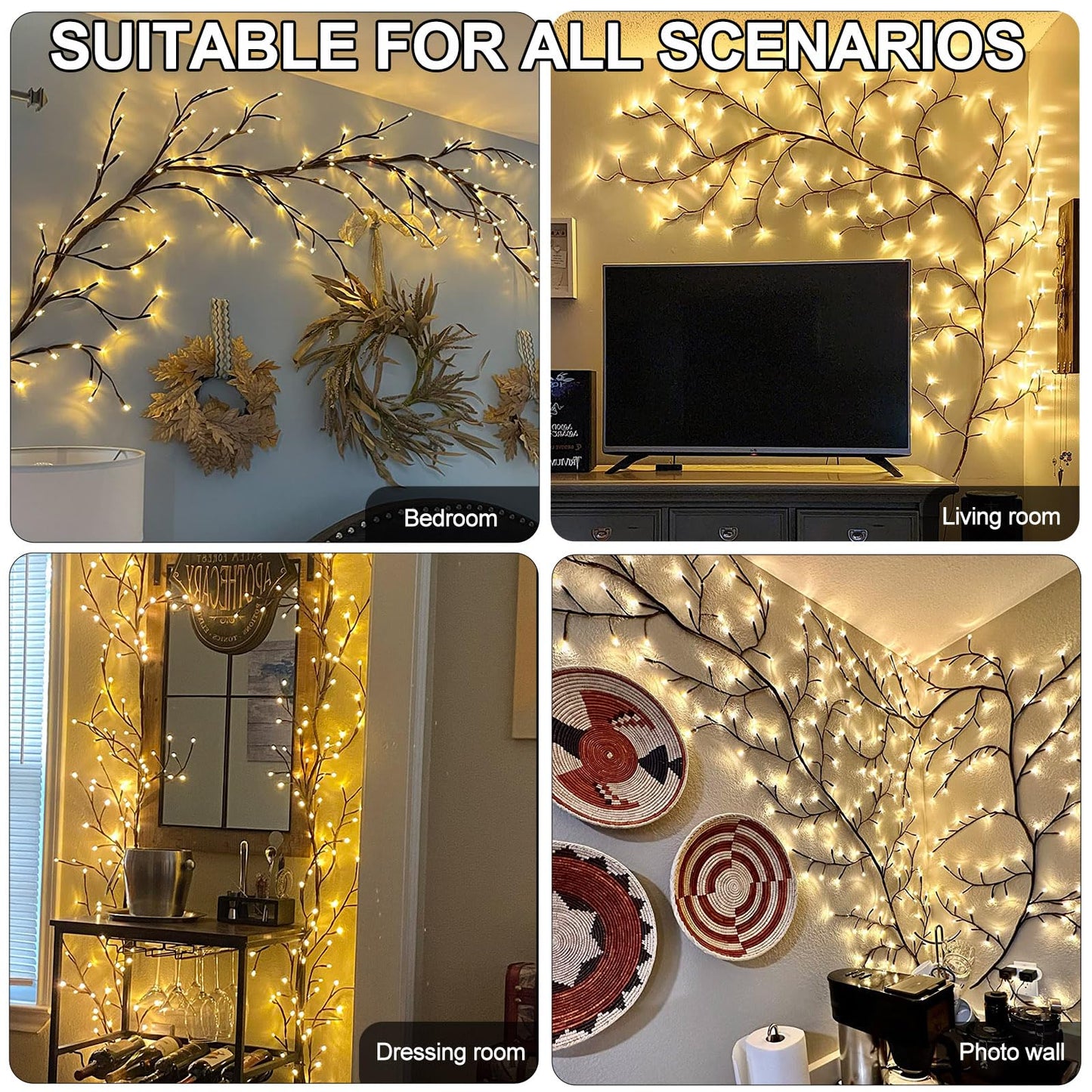 Vines for Home Decor with Remote, 7.5Ft Christmas Swags Decorations Indoor Artificial Plants Tree Branches 144 LEDs Lighted Willow Vine Lights for Walls Bedroom Living Room Decor Aesthetic (1PCS)