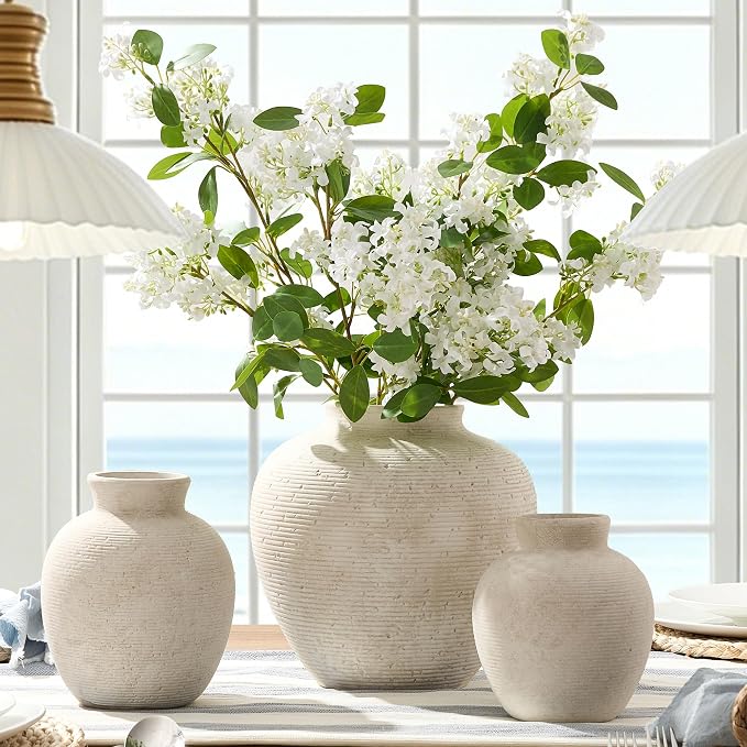 Vanselia Ceramic Flower Vase Home Decor - Small Farmhouse Table Vases Rustic Vintage Living Room Kitchen Bedroom Decorations for House Book Shelf Office Coffee Desk Dining Fireplace (6" Rustic)