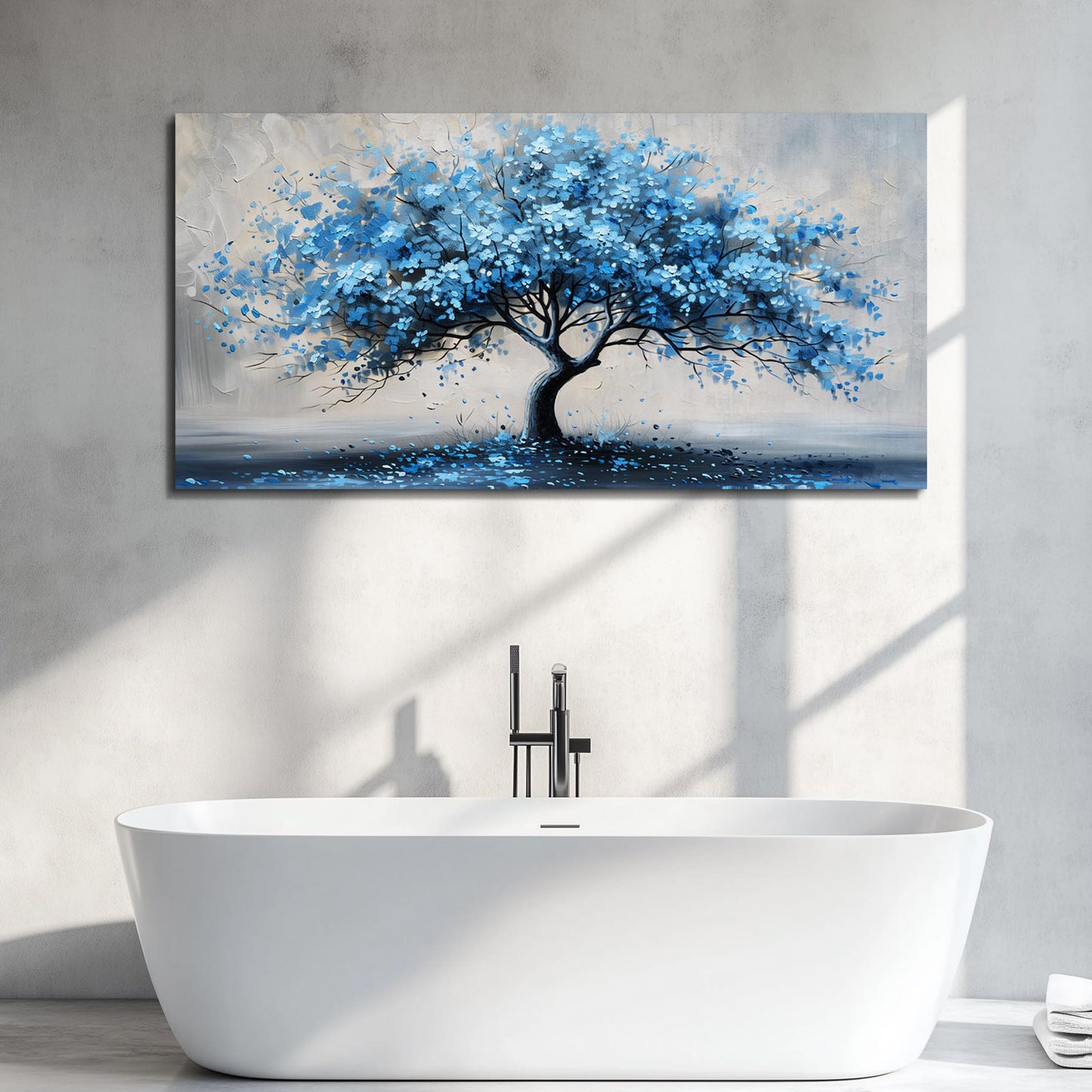 KELIYUAN Canvas Wall Art For Living Room Framed Wall Decorations For Bedroom Office Wall Decor Abstract Painting Blue Tree Pictures Artwork Ready To Hang Guesthouse Room Mural Home Decor 20x40 In