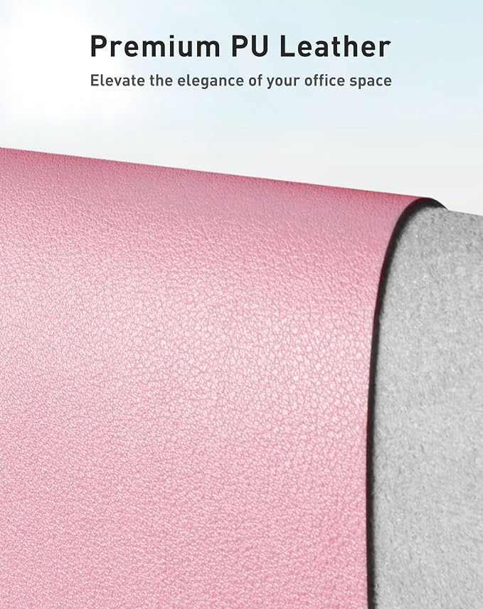 Aothia Faux Leather Desk Mat - Large Mouse Pad, Non-Slip PU Leather Blotter, Waterproof Writing Surface for Office and Home (Fairy Pink, 42" x 17")