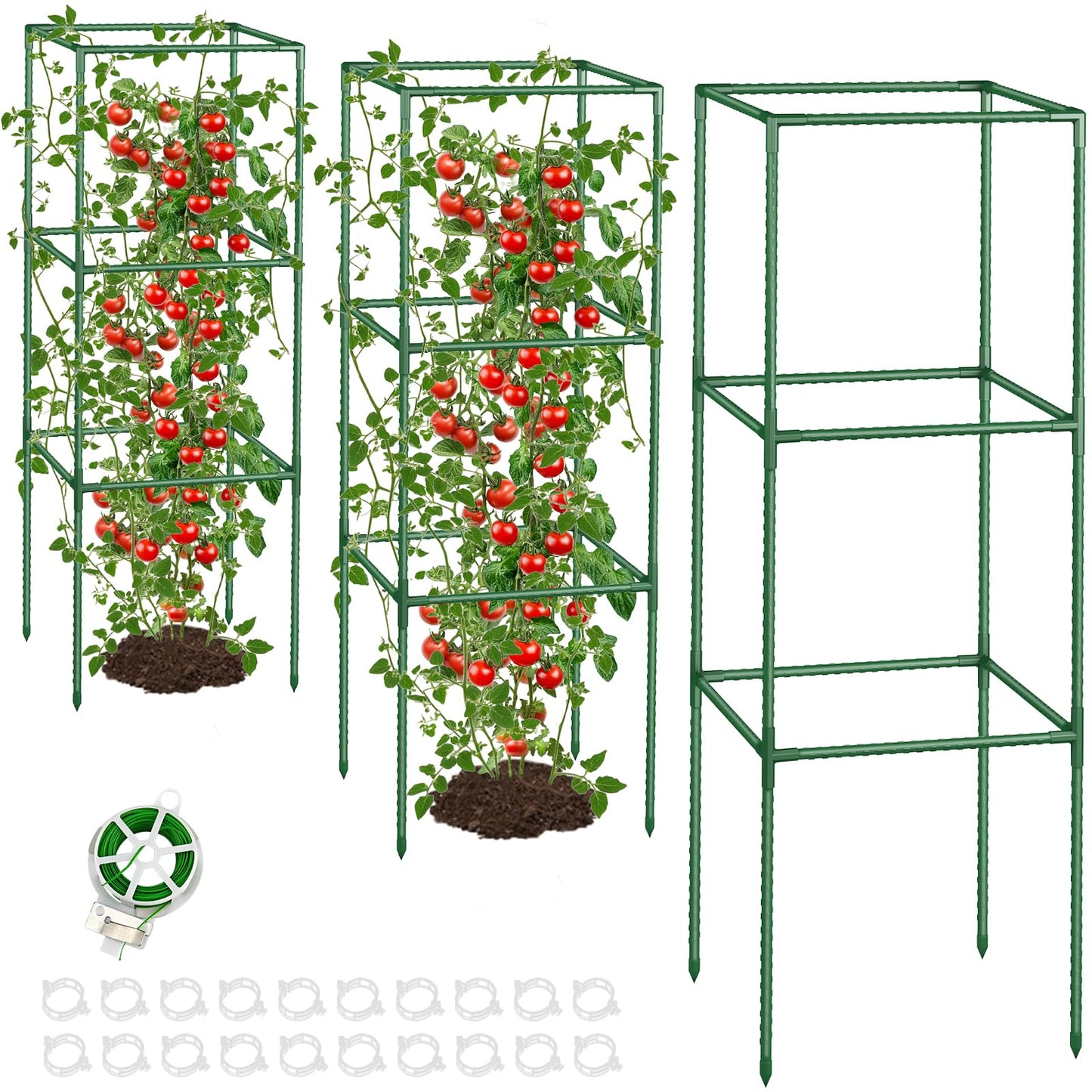 Square Tomato Cages for Garden: 3 Pack Heavy Duty Plant Cage - 48.5in Adjustable Height Tomato Plant Support cage for Flowers, Fruits, Vegetable